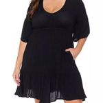 Raisin's Tavarua Woven Swim Cover Up Dress Pockets Open Back Crinkle Black 3X Photo 0