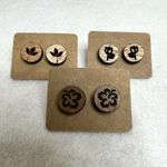 3 Pack Wooden Engraved Stud Earrings Brown Photo 0