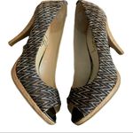 Sam & Libby “Sleger” Black Brown Textured Fabric Peep Toe 4” High Heels Size 7M Photo 3