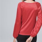 White House | Black Market  Burnt Red Orange Jacquard Silky Long Sleeve Top Sz XS Photo 9