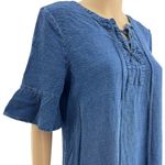 Old Navy SMALL Blue Woven Ruffle Flare Short Sleeve Lace Up Mini Shift Dress Photo 1