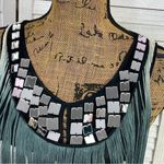 Bebe  Mirrored Neck Fringe Sleeveless Top Blue White Ombre Small Photo 4