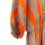 Taylor Stripe Print Orange Fit and Flare Dress Elbow Sleeve V Photo 3