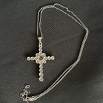 Turquoise & white topaz EUC gemstone cross necklace, 925 silver w/ 18” chain Blue Photo 2