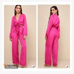 Lulus  Trendsetting Direction Magenta Satin Tie Front Wide Leg Jumpsuit Photo 1