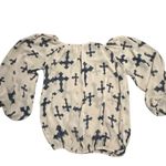 Emma Rose Bishop Sleeve Top Cross Print Beige Blouse Sheer Long Sleeve‎ Tan Size M Photo 4