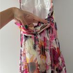 Mac Duggal Pink Floral Chiffon V Neck Ruffle Sleeveless Tiered Midi Dress 4 Photo 12