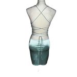 Cristina Green Satin Bodycon Mini Dress M | Strappy Open Back Tie Y2K Clubwear Size M Photo 2