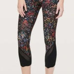 Lululemon  Blue Pink Flowerscent Wunder Under Crop Scallop Leggings‎ Photo 0