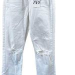 ZARA  Slim Flare Distressed Knee Jeans in White Photo 0