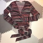 Free People New Wrap Tie Crop Top Rainbow Multicolor Stripe Boho Knit Pullover Photo 2