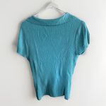 No Boundaries VTG 90s Y2K 2000s V Neck Teal Blue Ribbed Short Sleeve Sweater Size‎ XL Cotton Photo 2