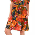 CeCe Orange Floral Short-Sleeve Babydoll Dress Sz L Photo 0
