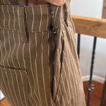 We Wore What  Overall Shorts Brown Striped Romper pinstripe relaxed cotton boho S Photo 2