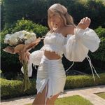 House Of CB NWOT House of CB Tula Ruched Off Shoulder Top White Small Photo 0