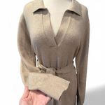 Faherty Jackson Sweater Dress in Oatmeal Heather Cozy Collared Belted Size Large Tan Photo 4
