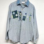 Vtg CASEY & MAX Blue 90's Styled Button Down Embroidered Long Sleeve Button Up Size M Photo 0
