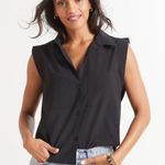 Evereve Scout Utility Button Down Top Performance Rib Knit Side Panel Stretch.XS Photo 0