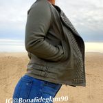 Nour Hammour Erin army green studded leather Biker jacket size FR 36 US 2 4 XS S Photo 18