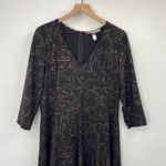 Anthropologie Hutch  Fit & Flare Mini Dress Black Gold Polka Dot Print Womens 14 Photo 2