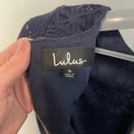 Lulus SZ small Navy Blue Floral Crochet Lace Short Sleeve Mini Dress Photo 5