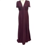 Joanna August Plum Chiffon Flutter Sleeve Maxi Bridesmaid Wedding Guest Dress Photo 2