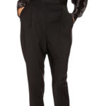 Equipment  Femme Carlens Satin Wool‎ Black Jumpsuit Sz 8 Neutral Dressy Career Photo 0