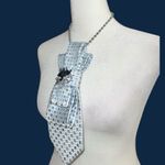 “Dainty Dapper”Elegant Blue Patterned Women's Tie Necklace with pretty brooch Photo 3