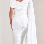 Club L WHITE RUCHED ASYMMETRIC MATERNITY MIDI DRESS WITH CAPE Photo 2