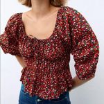 ZARA  Top Women Size Small Pink Floral Poplin Blouse Boho Fit Flare CottageCore Photo 0