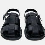 ZARA 🆕 Black Faux Fur Lined Flat Cage Sandals 9/40🆕 Photo 4
