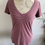 Lululemon  Striped V-Neck T-Shirt Top Pink Purple Women's‎ Athletic Casual Photo 0