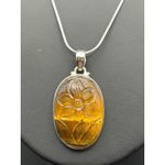Tigers Eye Hand Carved Flower Necklace‎ Sterling Silver Photo 1