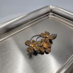 Vintage Enamel Brooch Pin 3" Brown Orange Flower Bouquet Rhinestone AB‎ Flecked Photo 7
