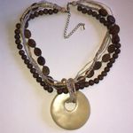 Elegant Brown and Cream Inlaid Mother of Pearl Boho Statement Necklace Photo 5