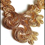 Elegant Gold Bold Lace Statement Necklace Set Photo 3