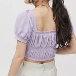 Urban Outfitters  Lilac Smocked Puff Sleeve Tie chest Crop Top size M NWT Photo 1