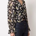 Cinq à Sept NWOT Cinq A Sept XS Kimberly Ruched Long Sleeve Top Black White Floral SemiSheer Photo 1