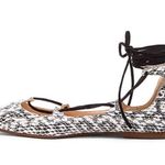 Raye Paige Leather Black & White Snakeskin Lace Up Flats Photo 1