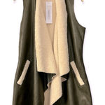 GeeGee  Women’s Faux Fur Suede Lapel Vest Sherpa Lined Olive Green Size Small Photo 0