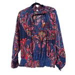 LASCANA Paisley Print Smocked Mock Neck Long Sleeve Blouse Women 12 Blue Photo 1