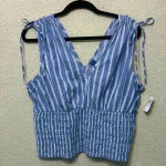 Old Navy NWT blue and white strip  sleeveless sz L smocked office career casual Photo 0