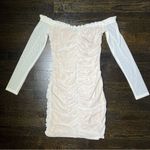 Tiger Mist  Cream Off The Shoulder Ruched Mesh Mini Dress Photo 6