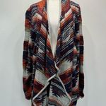 Lucky Brand Southwestern Aztec Knit Long Open Flutter Front Wrap Cardigan XL Photo 2