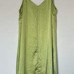 Nasty Gal Plus Size Textured Satin Lime Green V-Neck Mini Dress Photo 5