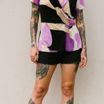 Wrapper Vtg Black 90s/Y2K Short Sleeve  Brand Top Faux Wrap Knotted dKNY L Photo 0