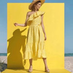 Lisa Marie Hernandez Linen Blend Polka Dot Ruffle Dress Yellow Size XS NWT Photo 1