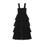 Ganni  Pleated Georgette Flounce Smock Midi Dress Black Womens Size 32 New Photo 13