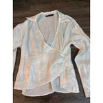 ZARA White Sheer Ruched Wrap Blouse Long Sleeve Shirt Top Womens Size S Photo 1