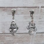 Vintage Clip On Earrings Long Metallic Dangle Silver Photo 1